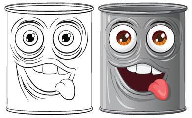 Two cartoon cans showing playful expressions.