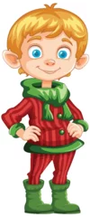 Rolgordijnen Kinderen Smiling elf character in traditional holiday clothes.
