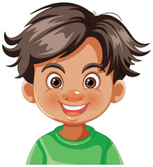 Cheerful young boy smiling in green shirt illustration