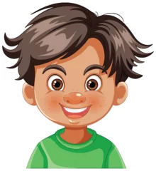 Zelfklevend Fotobehang Kinderen Cheerful young boy smiling in green shirt illustration