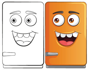 Two smiling cartoon refrigerators with expressive faces