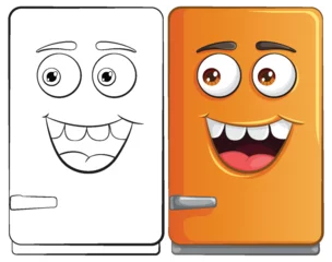Gordijnen Two smiling cartoon refrigerators with expressive faces © GraphicsRF