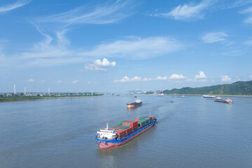container ship sailing on the Yangtze river