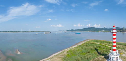 the confluence of Poyang lake and the Yangtze river  landscape - 759434685