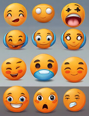 a photo collage of emoji faces with different expressions, highly detailed, 3d render, hyper realistic, digital art