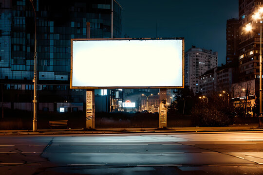 a blank billboard at night in the city