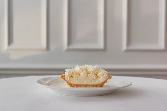 Delicious Coconut Cream Pie on White Plate Gen AI