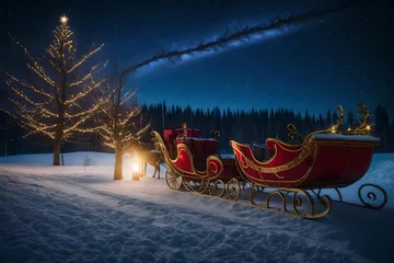 Fotobehang Santa's sleigh filled with gifts, parked under a starry night sky  © MB Khan