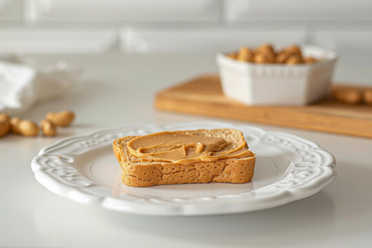 Economy Peanut Butter on White Plate with Minimalist Background Gen AI