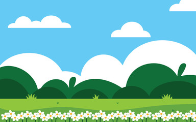 Fototapeta premium Flat green field landscape on sunny day