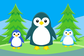 Naklejka premium penguins cute background is tree