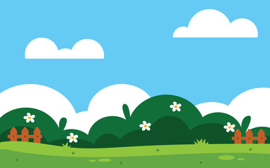Fototapeta premium Flat green field landscape on sunny day