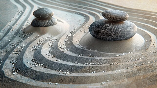 Zen garden meditation stone background. Created by Ai.