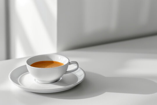 Perfectly Composed Espresso Drink on White Table Gen AI