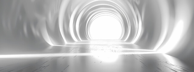 a shiny white tunnel with light coming 
