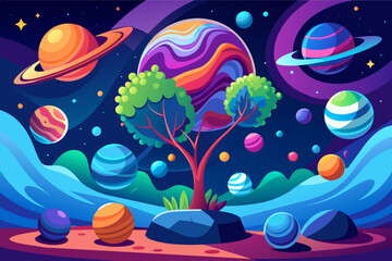 Fototapeta na wymiar planets background is tree 