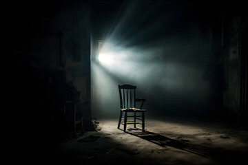 A Captivating Depiction of Solitude, Mystery, and Reflection in an Abandoned Dark Room: Immersive Stock Photo