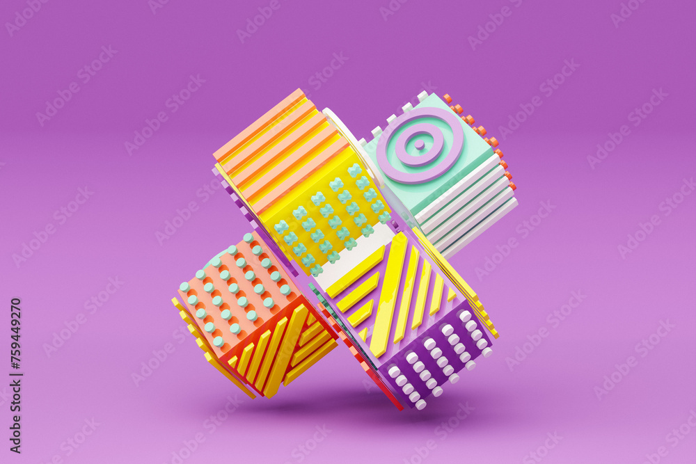 Poster abstract dynamic shape with multi-colored sides, sides. 3d illustration and rendering. elegant line 