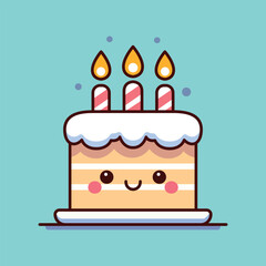 Birthday cake with sweet vanilla milk pie with candles isolated cartoon vector illustration