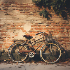 Fototapeta na wymiar A vintage bicycle leaning against a brick wall. 