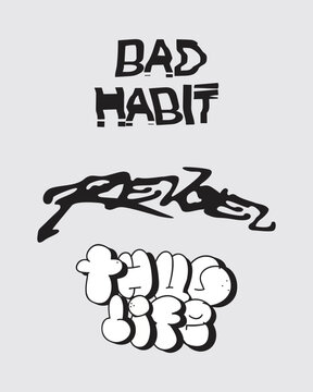 Bad habit, Rebel, Thug life text custom typography acid brutalism element clip art poster, t shirt graphic design editable
