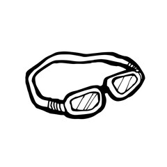 Swimming goggles, a digital art of sport face mask diving eyeglasses hand drawn icon illustration isolated on white background.