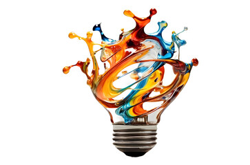 Vibrant multicolored paint splash forming a creative lightbulb idea. World Creativity and Innovation Day, International Colour Day, business concepts, motivational art, or dynamic graphic designs