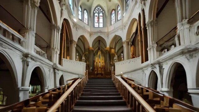 the church interior design is luxurious and classic with stairs and windows full of decoration