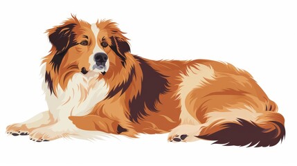 The cute shaggy dog of the South Russian shepherd breed. A fluffy fluffy dog, dog animal. A protecting sheepdog with soft furry hair. A puppy lying on its back, relaxing. An isolated flat modern