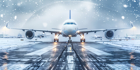 Red Christmas Travel Background with Festive Aeroplane,