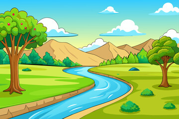 Obraz premium A river flows gently through a forest, its banks lined with tall trees.