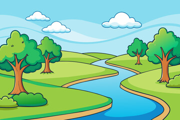 Obraz premium Tranquil river flowing amidst verdant trees