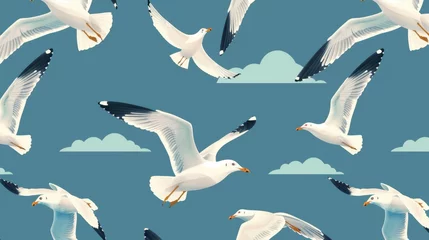 Foto auf Alu-Dibond A seamless pattern of flying seagulls, endless background design, repeating print. A flat modern illustration for textiles, fabrics, wallpaper, and wrapping. © Mark