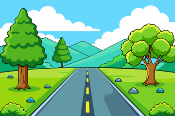 Road in a tree-lined countryside.