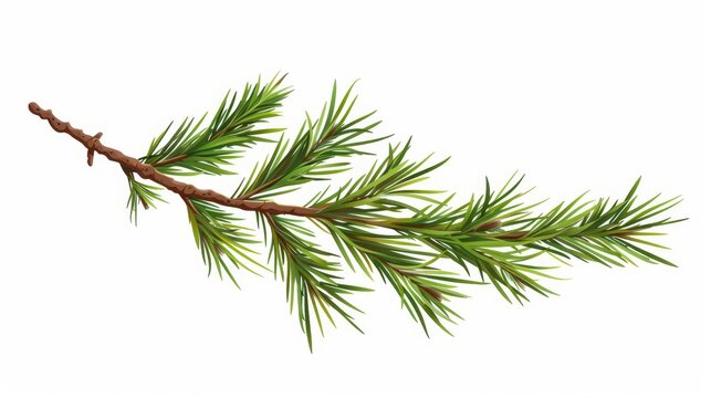 An evergreen conifer twig with needles. Nature's decoration for the Christmas holiday. Botanical design element. Isolated on white background. Flat modern illustration.