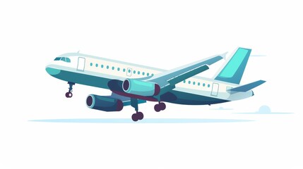 An airplane, aircraft flying. Airplane flight, airplane, jet. An airliner, in flight. Airliner transport, side view. Isolated on a white background. Flat modern illustration.