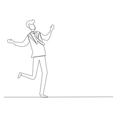 Single continuous line drawing businessman prancing happily. Success in business concept. Dynamic one line draw graphic design vector