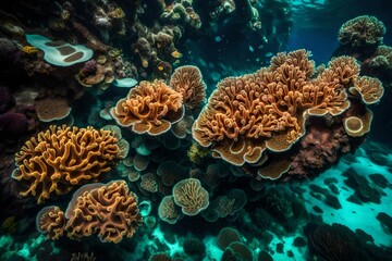 Detail of a Diploastrea coral colony growing on a beautiful reef in Raja Ampat, Indonesia. This tropical region harbors epic marine biodiversity and is known as the heart of the Coral Triangle