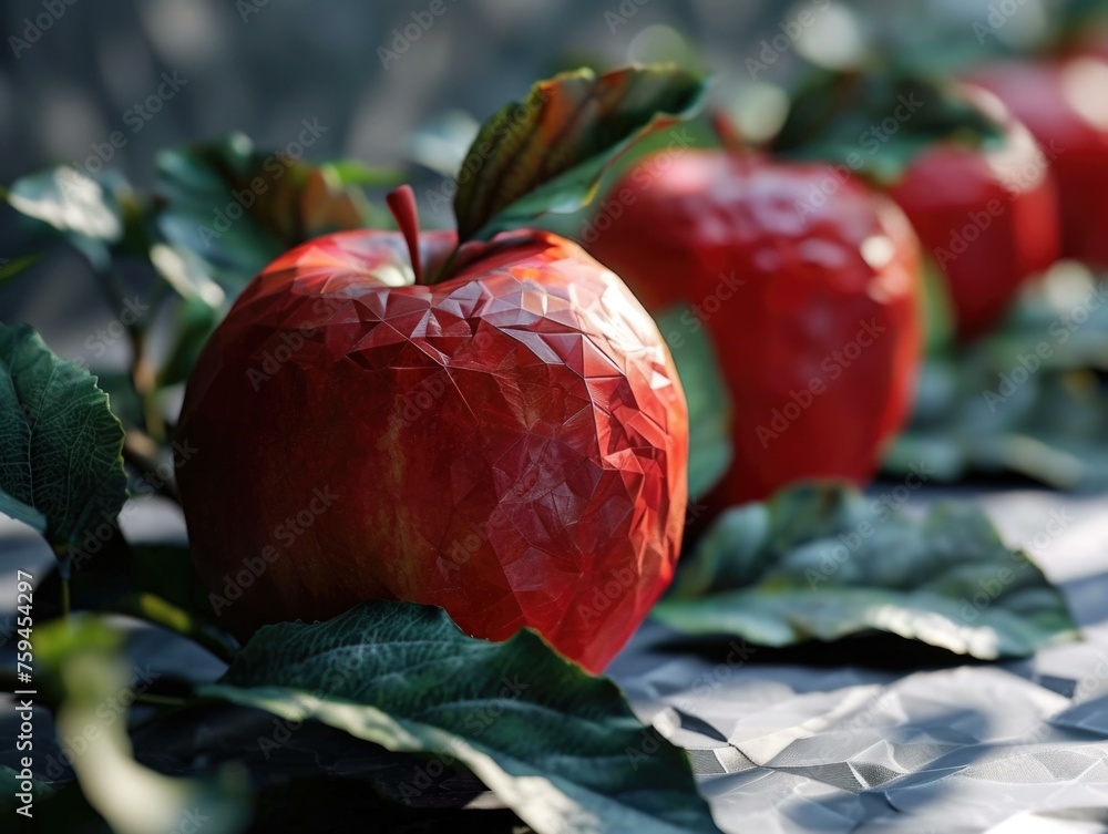 Aufkleber a group of red apples on a table. generative ai.
