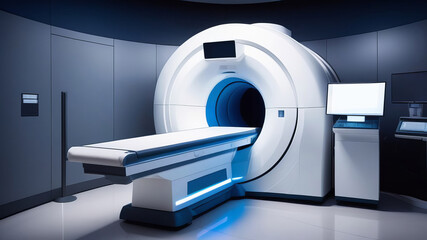 mri scan machine or magnetic resonance imaging scan. MRI scanner room. Magnetic Resonance Imaging machine. Hospital room with tomograph. Healthcare and medicine concept