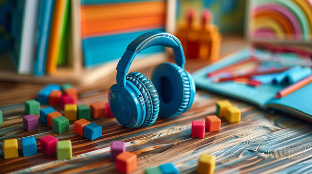 A collection of sensory-friendly learning materials and resources, including tactile books, noise-cancelling headphones, and visual aids, aimed at providing autistic children with a more engaging.