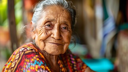 portrait of an old person. Central American Latina Grandma: A Portrait of Culture and Wisdom - obrazy, fototapety, plakaty