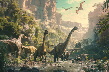 A group of dinosaurs from the dinosaur era