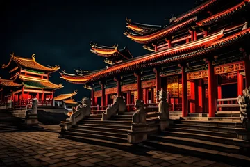 Rolgordijnen chinese temple at night © Maryam