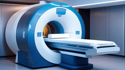 mri scan machine or magnetic resonance imaging scan. MRI scanner room. Magnetic Resonance Imaging machine. Hospital room with tomograph. Healthcare and medicine concept - obrazy, fototapety, plakaty