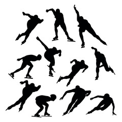 Speed skaters athletes silhouettes stencils templates - 759458861