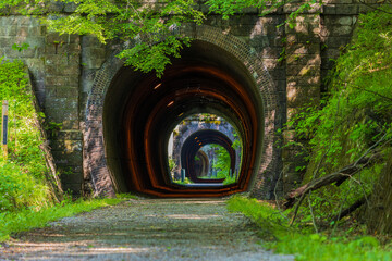 日本の風景・春　新緑のアプトの道　歴史あるトンネル