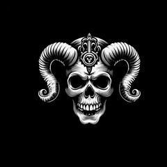 illustration logo design skull with long horn