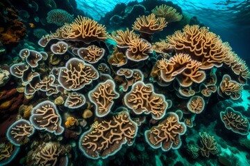 Detail of a Diploastrea coral colony growing on a beautiful reef in Raja Ampat, Indonesia. This tropical region harbors epic marine biodiversity and is known as the heart of the Coral Triangle
