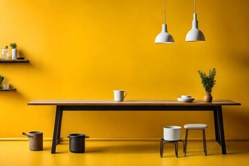 dining room with table and lamp with plants and cup of coffee